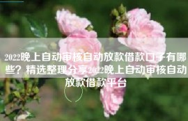 2022晚上自动审核自动放款借款口子有哪些？精选整理分享2022晚上自动审核自动放款借款平台