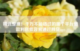 精选整理！千万不能错过的哪个平台借款利息低容易通过网贷app