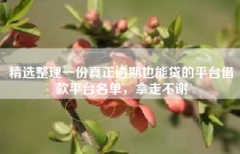 精选整理一份真正逾期也能贷的平台借款平台名单，拿走不谢