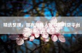 精选整理，哪有纯私人放款的网贷平台一览表，拿走不谢