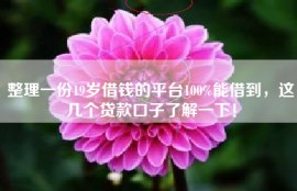 整理一份19岁借钱的平台100%能借到，这几个贷款口子了解一下！