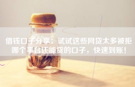 借钱口子分享：试试这些网贷太多被拒哪个平台还能贷的口子，快速到账！