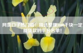 网贷口子热门篇：精选整理3000千块一定能贷款的平台名单！