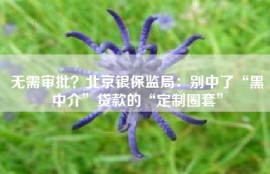 无需审批？北京银保监局：别中了“黑中介”贷款的“定制圈套”