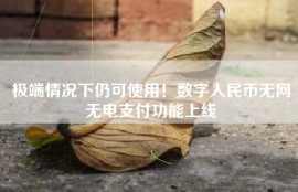 极端情况下仍可使用！数字人民币无网无电支付功能上线