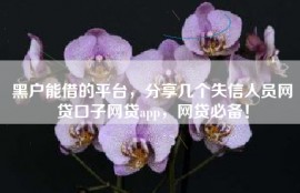 黑户能借的平台，分享几个失信人员网贷口子网贷app，网贷必备！