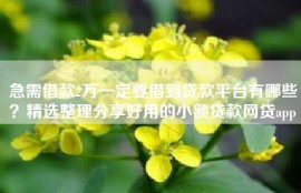 急需借款2万一定要借到贷款平台有哪些？精选整理分享好用的小额贷款网贷app