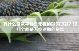 有什么贷款平台是无视逾期的贷款？这几个就是无视逾期的贷款