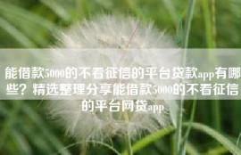 能借款5000的不看征信的平台贷款app有哪些？精选整理分享能借款5000的不看征信的平台网贷app