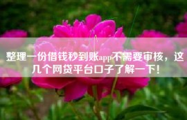 整理一份借钱秒到账app不需要审核，这几个网贷平台口子了解一下！