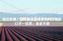 精选整理，借钱最快最简单的网贷网贷口子一览表，拿走不谢