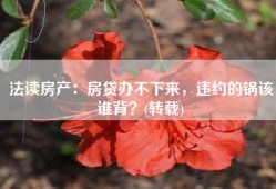 法读房产：房贷办不下来，违约的锅该谁背？(转载)