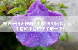 整理一份无视逾期和负债的贷款，这几个借款平台口子了解一下！