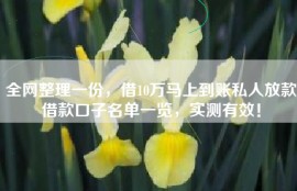 全网整理一份，借10万马上到账私人放款借款口子名单一览，实测有效！