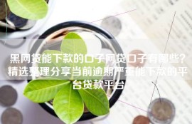黑网贷能下款的口子网贷口子有哪些？精选整理分享当前逾期严重能下款的平台贷款平台