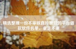 精选整理一份不审核直接放款的平台借款软件名单，拿走不谢