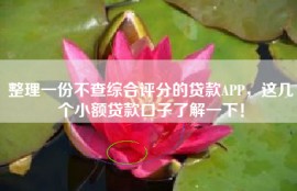 整理一份不查综合评分的贷款APP，这几个小额贷款口子了解一下！
