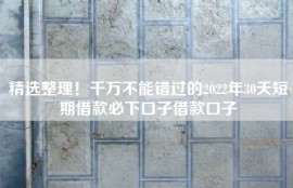 精选整理！千万不能错过的2022年30天短期借款必下口子借款口子