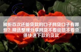 被拒百次还能贷款的口子网贷口子有哪些？精选整理分享网贷不看征信不看负债快速下款的贷款