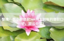 整理一份小额借款3000马上到账的借款口子，简云分享！