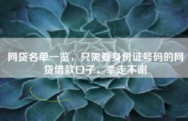 网贷名单一览，只需要身份证号码的网贷借款口子，拿走不谢