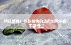 精选整理！放款最快的贷款借款平台，不容错过