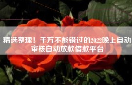 精选整理！千万不能错过的2022晚上自动审核自动放款借款平台