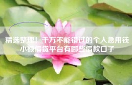 精选整理！千万不能错过的个人急用钱小额借贷平台有哪些借款口子