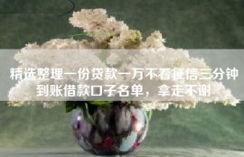 精选整理一份贷款一万不看征信三分钟到账借款口子名单，拿走不谢
