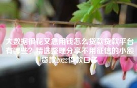 大数据很花又急用钱怎么贷款贷款平台有哪些？精选整理分享不用征信的小额贷款2022借款口子