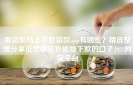 黑贷款马上下款贷款app有哪些？精选整理分享征信很花也能稳下款的口子2022网贷平台