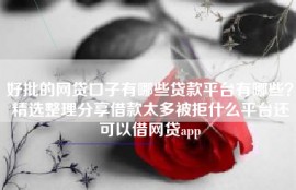 好批的网贷口子有哪些贷款平台有哪些？精选整理分享借款太多被拒什么平台还可以借网贷app