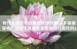 有什么贷款平台是借钱秒到账app不需要审核？这几个就是不审批就可以借钱的APP