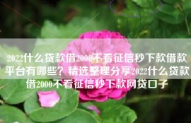 2022什么贷款借2000不看征信秒下款借款平台有哪些？精选整理分享2022什么贷款借2000不看征信秒下款网贷口子