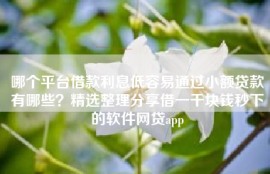 哪个平台借款利息低容易通过小额贷款有哪些？精选整理分享借一千块钱秒下的软件网贷app