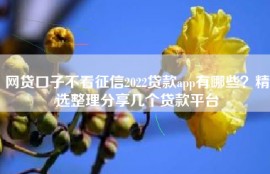 网贷口子不看征信2022贷款app有哪些？精选整理分享几个贷款平台