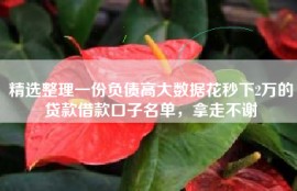 精选整理一份负债高大数据花秒下2万的贷款借款口子名单，拿走不谢