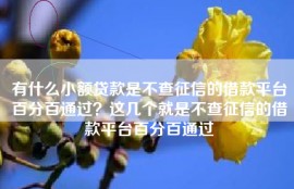 有什么小额贷款是不查征信的借款平台百分百通过？这几个就是不查征信的借款平台百分百通过