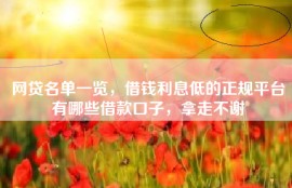 网贷名单一览，借钱利息低的正规平台有哪些借款口子，拿走不谢