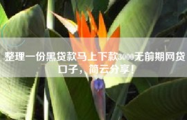 整理一份黑贷款马上下款3000无前期网贷口子，简云分享！