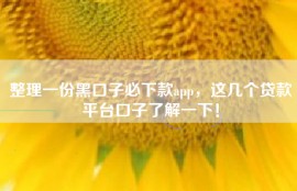 整理一份黑口子必下款app，这几个贷款平台口子了解一下！