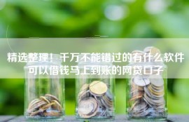 精选整理！千万不能错过的有什么软件可以借钱马上到账的网贷口子