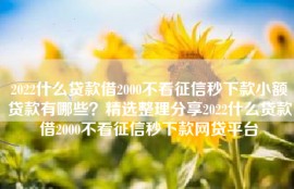 2022什么贷款借2000不看征信秒下款小额贷款有哪些？精选整理分享2022什么贷款借2000不看征信秒下款网贷平台