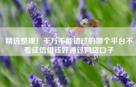 精选整理！千万不能错过的哪个平台不看征信借钱好通过网贷口子