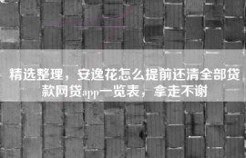精选整理，安逸花怎么提前还清全部贷款网贷app一览表，拿走不谢