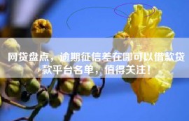 网贷盘点，逾期征信差在哪可以借款贷款平台名单，值得关注！