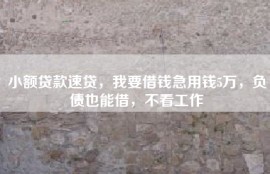 小额贷款速贷，我要借钱急用钱5万，负债也能借，不看工作