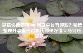 微信快速借钱3000网贷平台有哪些？精选整理分享借一万块钱哪里好借立马到账贷款app
