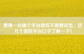 整理一份哪个平台借钱不需要征信，这几个借款平台口子了解一下！