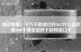 精选整理！千万不能错过的2022什么贷款借2000不看征信秒下款网贷口子